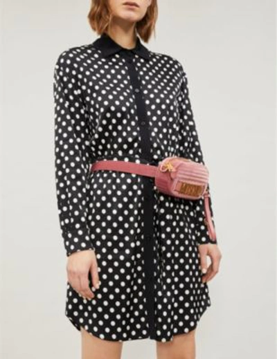 Shop Moschino Polka-dot Print Waist-tie Satin Shirt Dress In Black