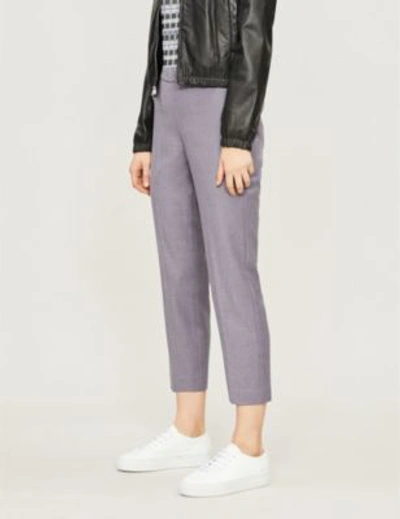 Shop Theory High-rise Wool-flannel Straight-leg Trousers In Lavender Melange