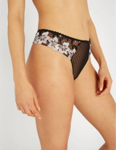 Shop Aubade Wandering Sheer-lace Tanga In Parisienne