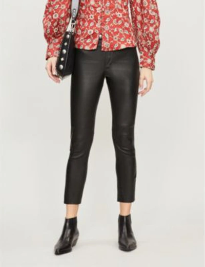 Shop Isabel Marant Skinny Cropped Mid-rise Leather Trousers In Black