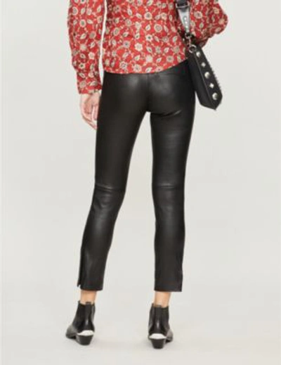 Shop Isabel Marant Skinny Cropped Mid-rise Leather Trousers In Black