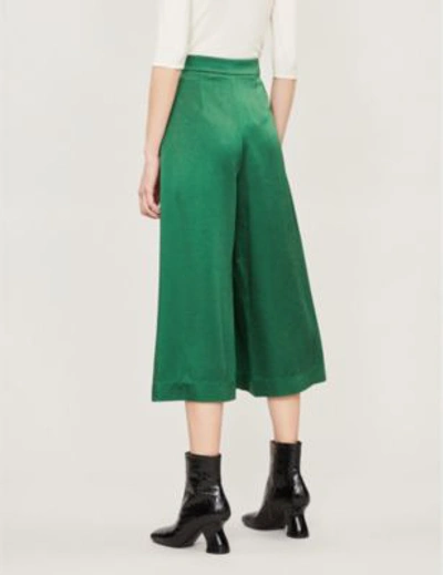 Shop Theory High-rise Hammered Satin Wide-leg Skirt Trousers In Bright Leaf