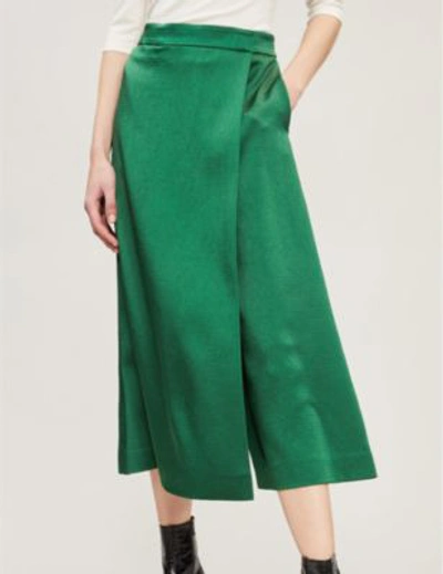 Shop Theory High-rise Hammered Satin Wide-leg Skirt Trousers In Bright Leaf