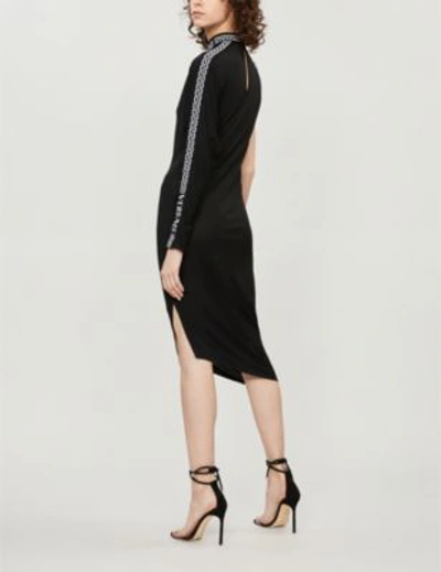 Shop Versace One-sleeved Jersey Midi Dress In Black