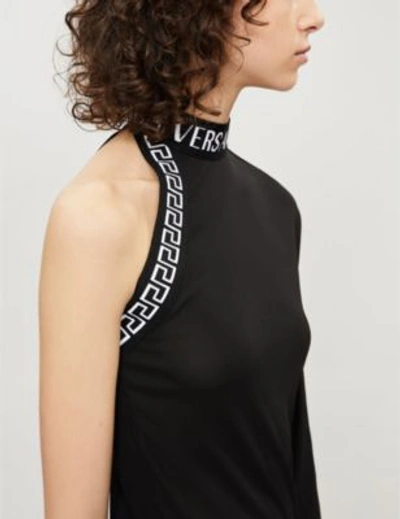 Shop Versace One-sleeved Jersey Midi Dress In Black