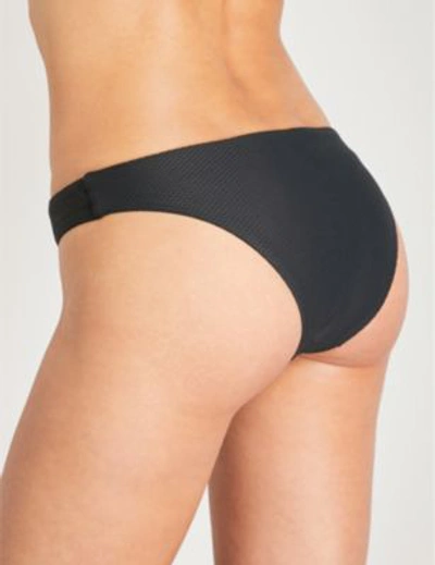 Shop Asceno Classic Textured Bikini Bottoms In Jet Black