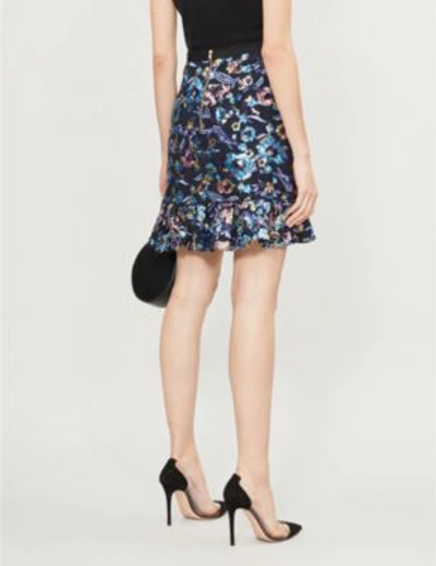 Shop Self-portrait Flounced Floral Sequinned Skirt In Multi