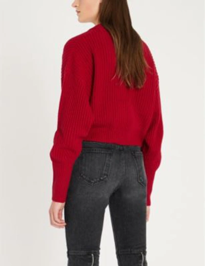 Shop The Kooples Embellished-patch Wool And Cashmere-blend Cardigan In Red01