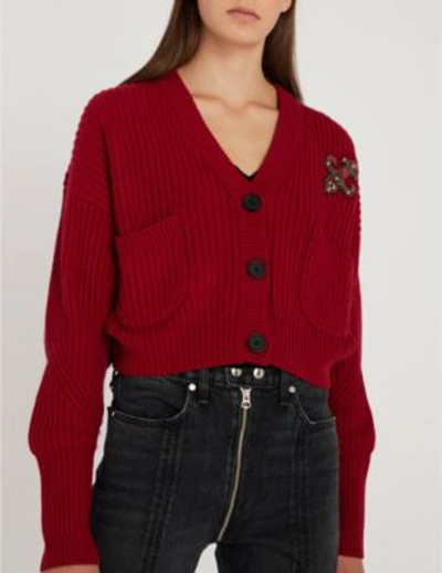 Shop The Kooples Embellished-patch Wool And Cashmere-blend Cardigan In Red01