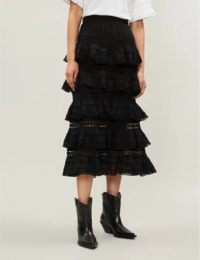 Shop Zimmermann Black Floral Juniper Cotton Pintuck Skirt