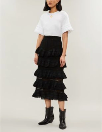 Shop Zimmermann Black Floral Juniper Cotton Pintuck Skirt