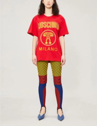Shop Moschino Logo-embroidered Oversized Cotton-jersey T-shirt In Red