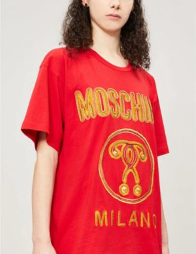 Shop Moschino Logo-embroidered Oversized Cotton-jersey T-shirt In Red