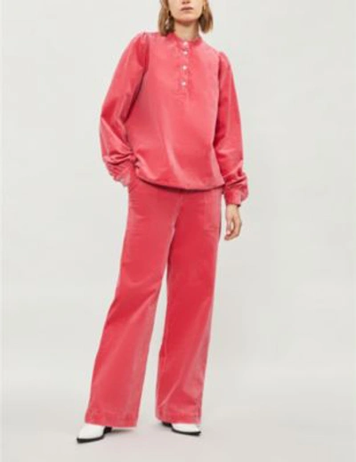 Shop Ganni Ridgewood Half-button Corduroy Top In Hot Pink