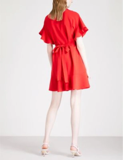 Shop Miu Miu Flared-sleeve Crepe Mini Dress In Rosso