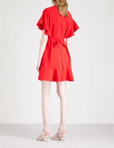 Shop Miu Miu Flared-sleeve Crepe Mini Dress In Rosso