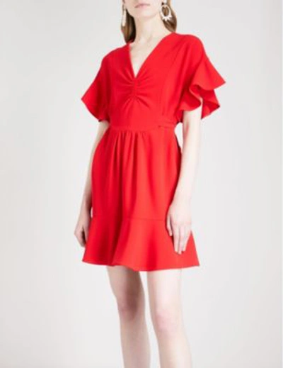 Shop Miu Miu Flared-sleeve Crepe Mini Dress In Rosso