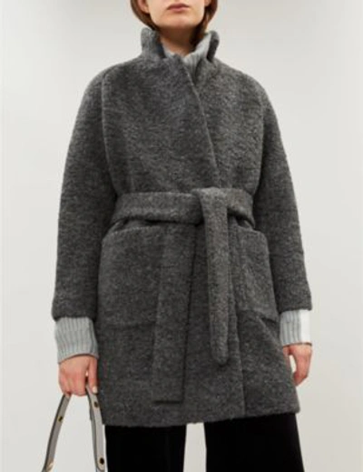 Shop Ganni Fenn Wool-blend Coat In Ebony Mlng
