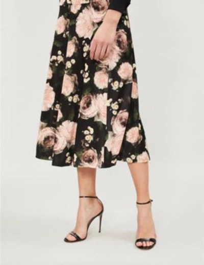 Shop Erdem Elvin High-waist Floral-print Crepe Midi Skirt In Black Pink