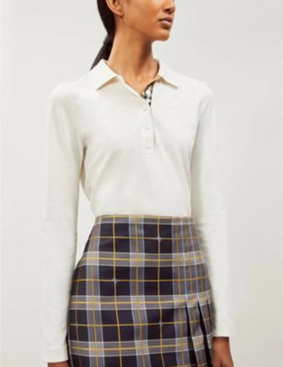 Shop Burberry Ladies Cream Zulia Long-sleeved Cotton-piqué Polo Shirt In Ivory
