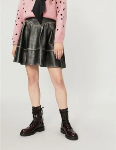 Shop Miu Miu Bi-colour Belted Leather Skirt In Nero