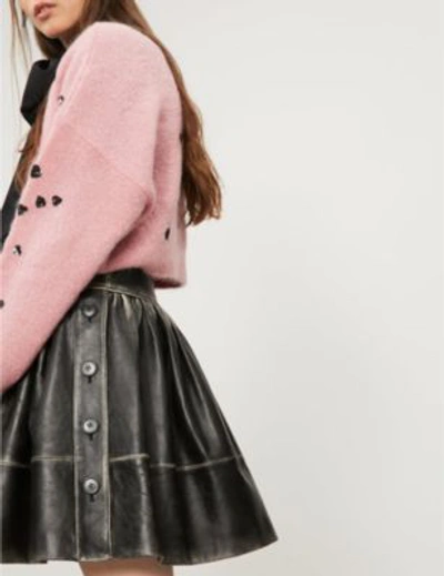Shop Miu Miu Bi-colour Belted Leather Skirt In Nero
