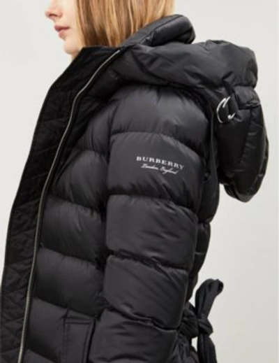 Shop Burberry Water Resistant Womens Black Check Limehouse Hooded Shell-down Puffer Coat