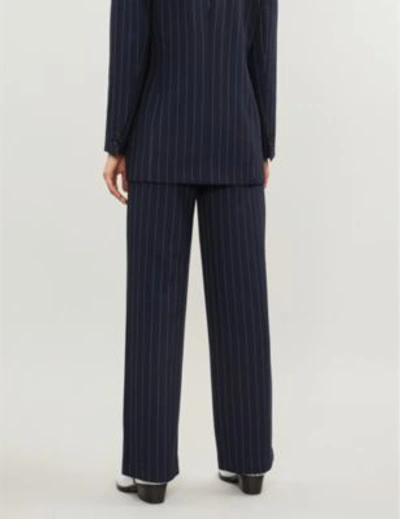 Shop Ganni Hewitt Checked High-rise Wide Woven Trousers In T Eclipse