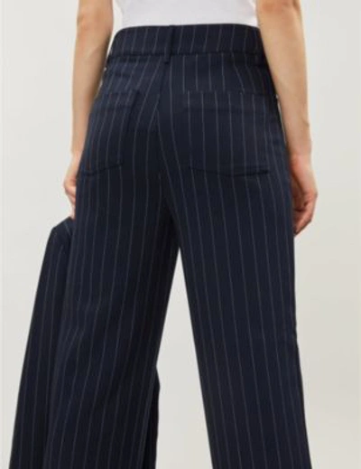 Shop Ganni Hewitt Checked High-rise Wide Woven Trousers In T Eclipse