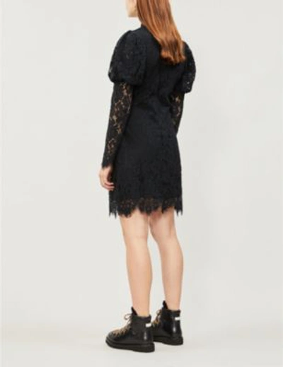 Shop Ganni Everdale Floral Stretch-lace Dress In Black