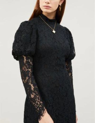 Shop Ganni Everdale Floral Stretch-lace Dress In Black