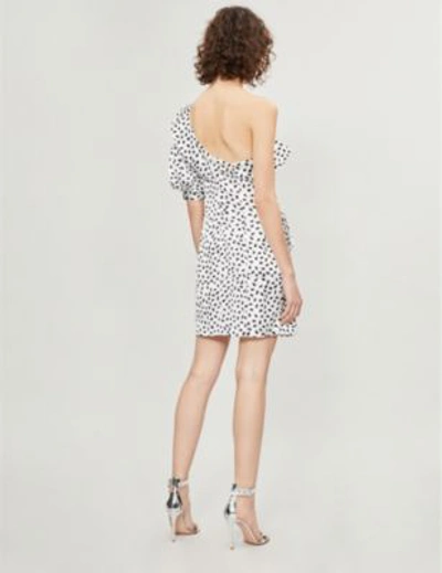 Shop Self-portrait Polka-dot Ruffled Satin Mini Dress In Ivory-black