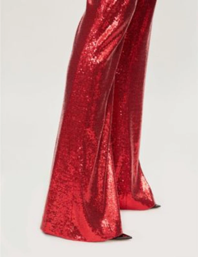 Shop Galvan Galaxy Flared High-rise Sequinned Trousers In Red