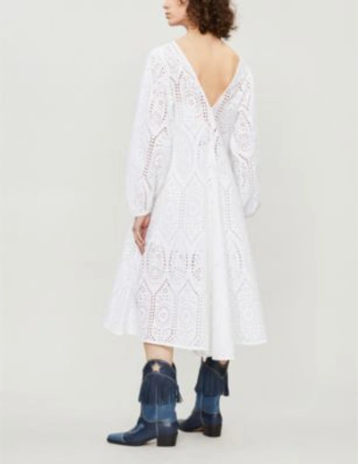 Shop Ganni Falcon Cotton-broderie Anglaise Midi Dress In Bright Wht