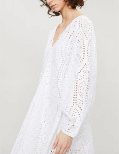 Shop Ganni Falcon Cotton-broderie Anglaise Midi Dress In Bright Wht