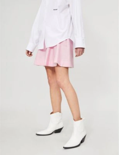 Shop Calvin Klein 205w39nyc Checked A-line Wool-crepe Mini Skirt In Pink Mist White