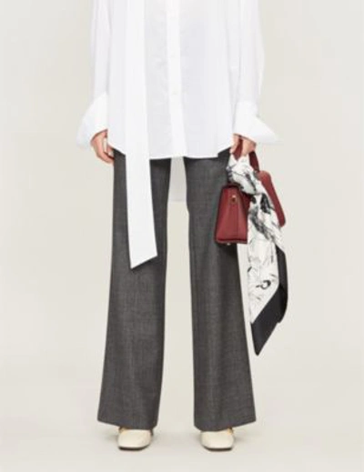 Shop Valentino Wide-leg Wool Trousers In Antracite Melange