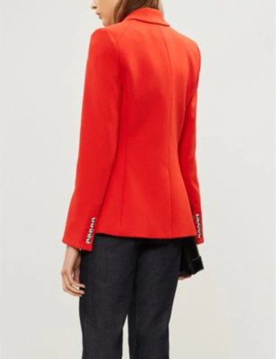 Shop Veronica Beard Miller Dickey Double-breasted Woven Jacket In Red