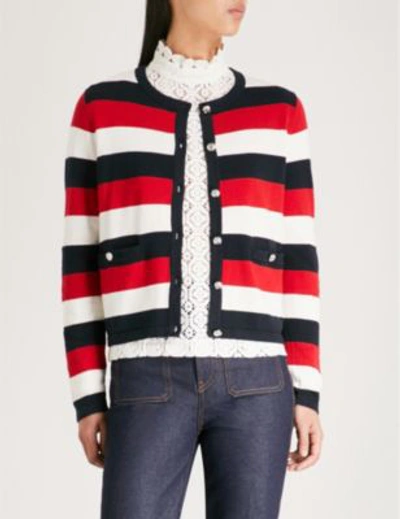 Shop Claudie Pierlot Striped-pattern Knitted Cotton-blend Cardigan In Multico