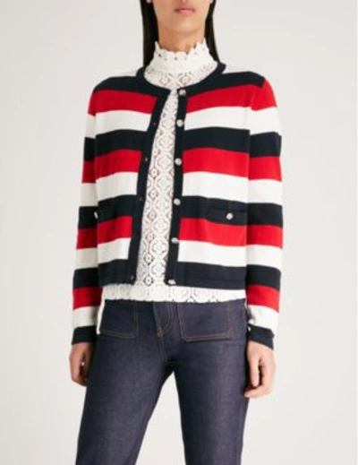 Shop Claudie Pierlot Striped-pattern Knitted Cotton-blend Cardigan In Multico