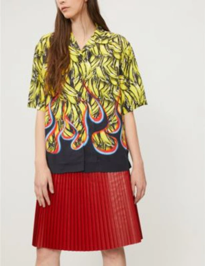 Shop Prada Banana Flames-print Shell Shirt In Limone/nero