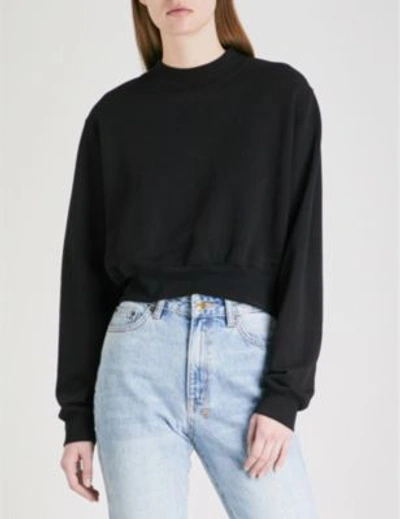 Shop Cotton Citizen Milan Cropped Cotton-jersey Sweatshirt In Jet Black