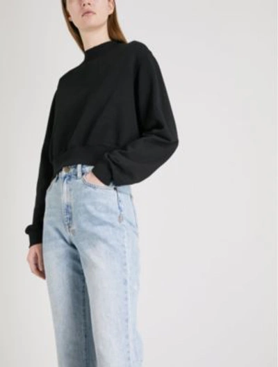 Shop Cotton Citizen Milan Cropped Cotton-jersey Sweatshirt In Jet Black