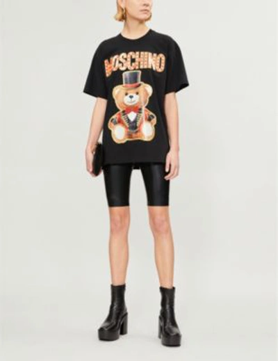 Shop Moschino Teddy-print Cotton-jersey T-shirt In Black