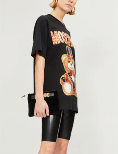 Shop Moschino Teddy-print Cotton-jersey T-shirt In Black