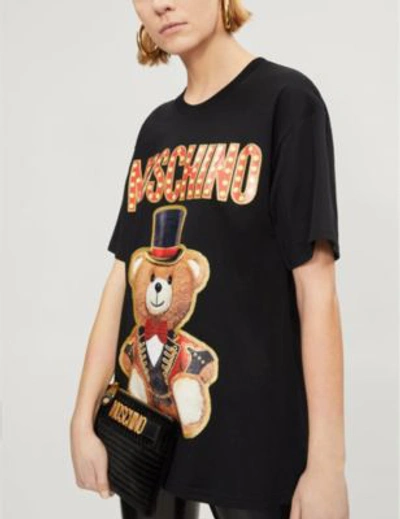 Shop Moschino Teddy-print Cotton-jersey T-shirt In Black