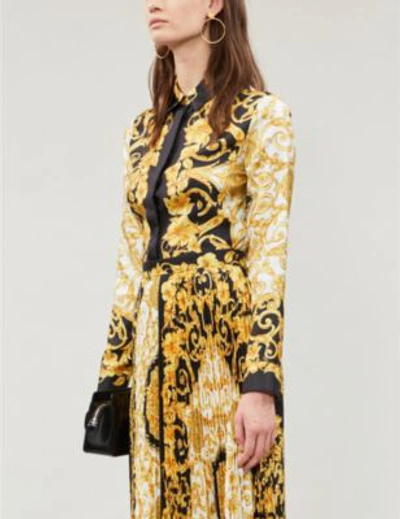 Shop Versace Scarf-print Silk Shirt In Gold Print