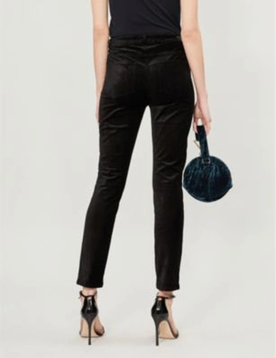 Shop Paige Hoxton Ankle Peg Skinny High-rise Velvet Trousers In Black Overdye