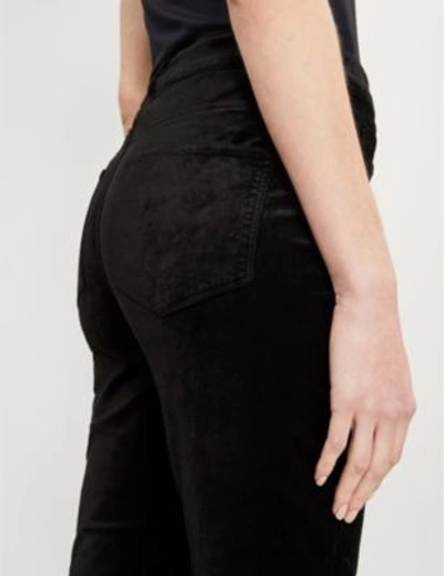 Shop Paige Hoxton Ankle Peg Skinny High-rise Velvet Trousers In Black Overdye