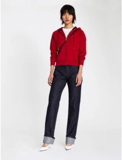 Shop Burberry Women's Parade Red Checked Zip-up Cotton-blend Hoody